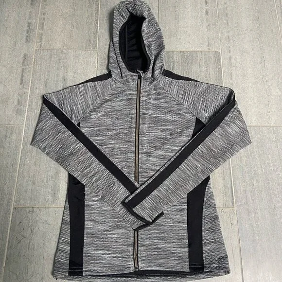 Athleta Quilted Hooded Jacket Snowscape Full Zip Space Gray Black Size Small - Picture 2 of 10